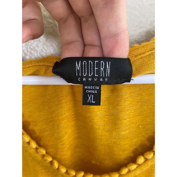 Modern Canvas Womens Mustard Yellow Crochet Sleeve T-Shirt XL Modal Polyester - Picture 3 of 6